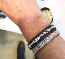 Load image into Gallery viewer, Scandinavian reindeer leather bracelets with sterling silver beads and rose gold metallic Swarovski crystals.