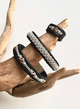 Load image into Gallery viewer, Scandinavian reindeer leather bracelets with sterling silver beads and rose gold metallic Swarovski crystals.