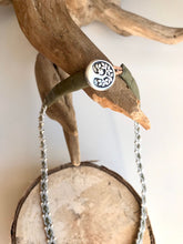 Load image into Gallery viewer, Scandinavian light olive Sami reindeer leather necklace with a full set of sterling silver beads.