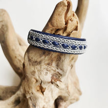Load image into Gallery viewer, Traditional reindeer leather Sami bracelet, with pewter threads braids and pewter button.