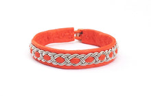 Load image into Gallery viewer, Sami unisex reindeer leather bracelet with pewter in REDS, PINKS and YELLOW.