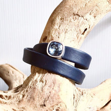 Load image into Gallery viewer, Navy wrap around Swedish reindeer leather bracelets with magnetic clasp and a square blue Swarovski slider.
