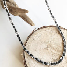 Load image into Gallery viewer, Scandinavian brown Sami reindeer leather necklace with sterling silver beads.
