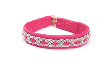 Load image into Gallery viewer, Sami unisex reindeer leather bracelet with pewter in REDS, PINKS and YELLOW.
