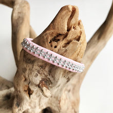 Load image into Gallery viewer, Sami reindeer leather bracelet with pewter and rows of sterling silver beads, in REDS, PINKS and YELLOW.
